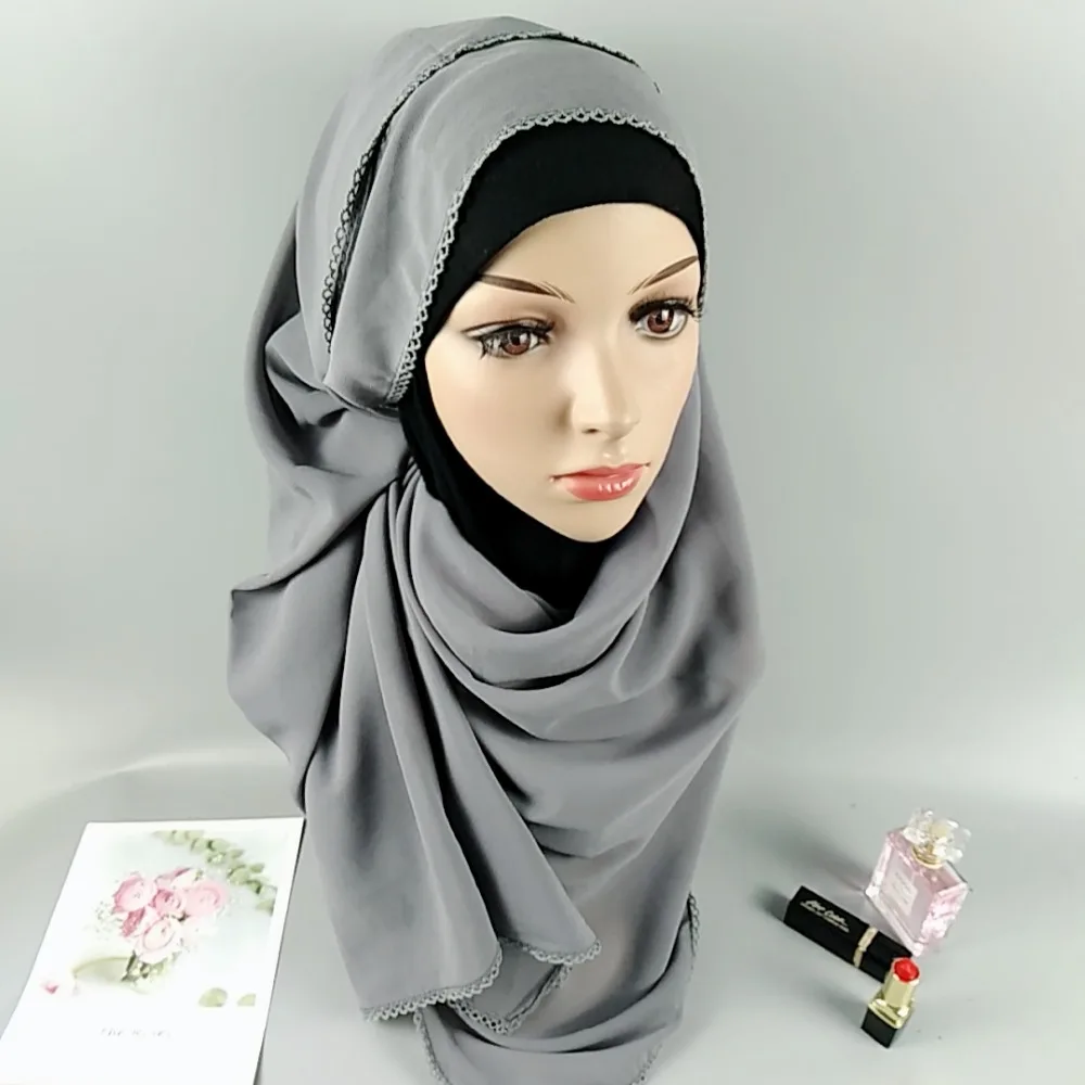T6 высокого качества кружевной пузырь шифон хиджаб шарф, Женская шаль, повязка на голову с длинными 180*75 см 10 шт./лот