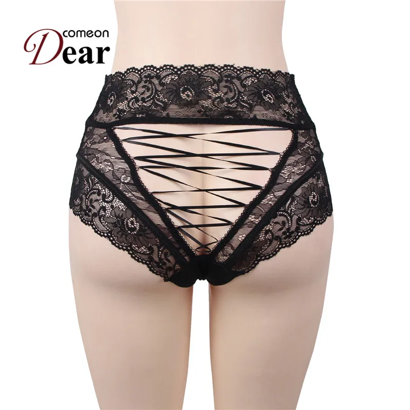Black Corset Lace Up Panty Sheer Floral Lace High Waist Lingerie Underwear M-3XL