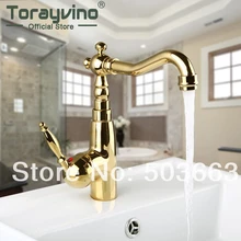 Недавно Золотой Кухня Поворотный бассейна Раковина на бортике одно отверстие Керамика одно отверстие кран Нажмите MF-695 смеситель кран