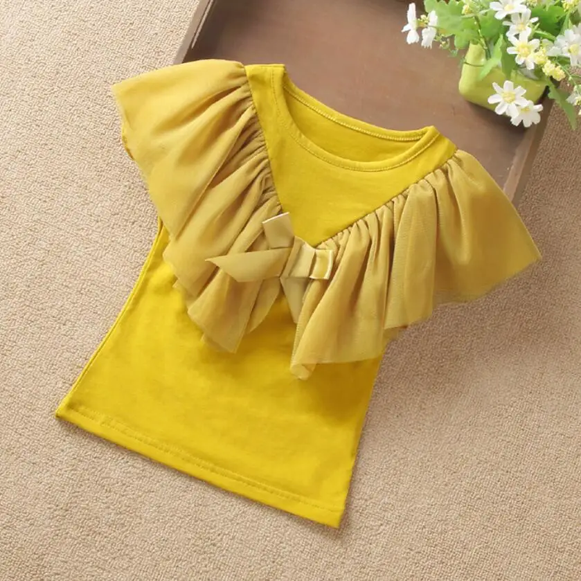

2018 Summer Baby Toddler Teen Children Girls Blouse White Yellow Ruffles Short Sleeve Girl Tops Blouses Shirts For Kids JW3824