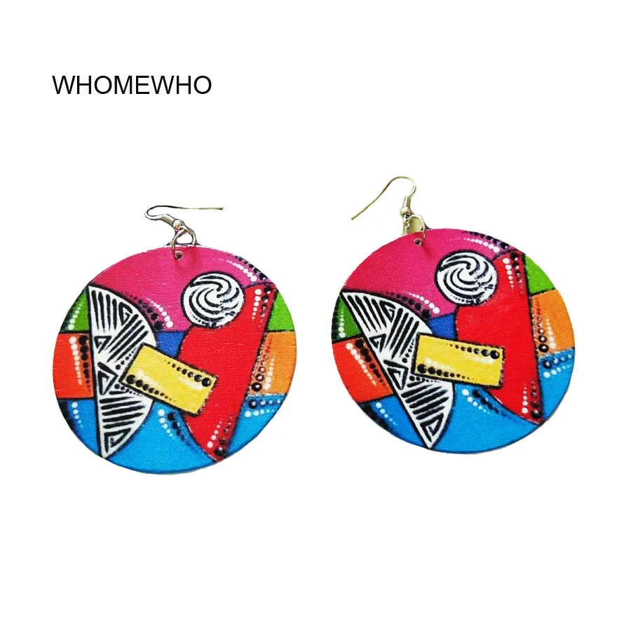 

Wood Africa Colorful Painting Geometric Shapes Round Vintage Earrings Fashion Women Wooden African Bohemia Afro Ear Jewelry