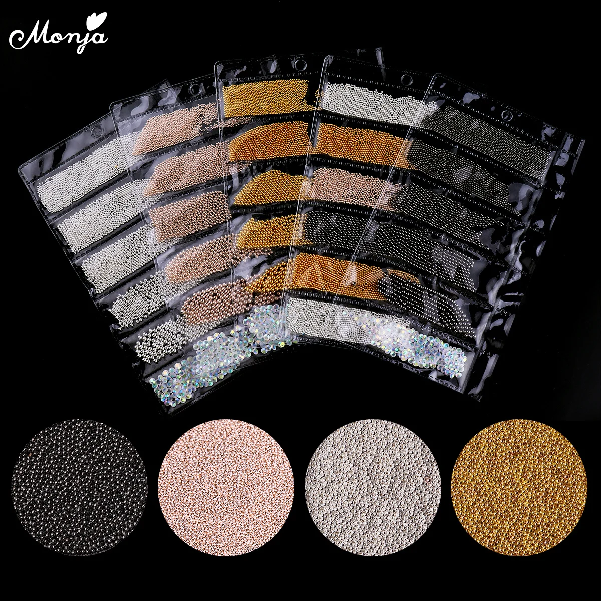 Monja 1 Pack Nail Art Metal Mini Caviar Steel Beads Mixed Beads Crystal Gems DIY Charm Decorations Accessories