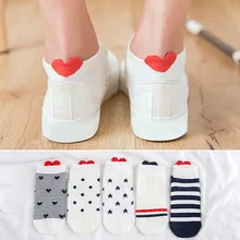 5 пар, Новое поступление, женские хлопковые носки, розовые милые короткие носки с котом, короткие носки, повседневные носки с ушками животных, красное сердце