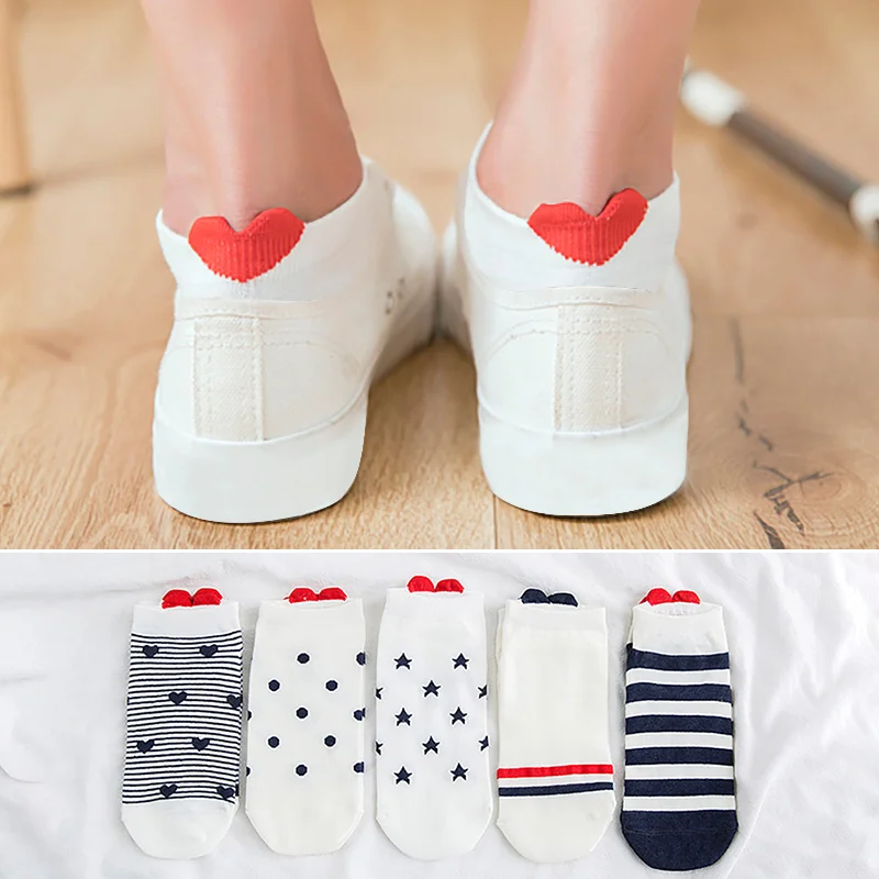 

5Pairs New Arrivl Women Cotton Socks Pink Cute Cat Ankle Socks Short Socks Casual Animal Ear Red Heart wholesale dropship