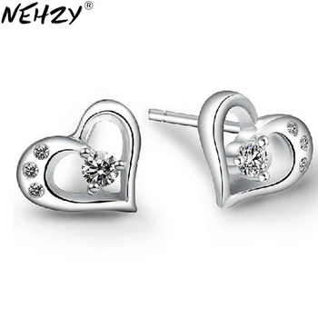 

Silver heart-shaped crystal earrings jewelry wild three lovely ladies fashion high quality jewelry