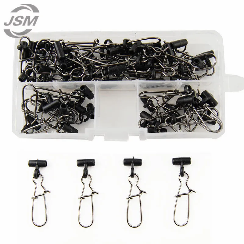 

JSM 50pcs Black Plastic Head Swivel With Nice Snap Fishing Sinker Slide Swivels For Braid Fishing Line Slider Tackle With Box