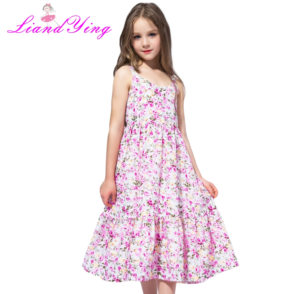 Платье с цветочным узором для девочек; розовое шифоновое длинное платье с цветочным рисунком; коллекция года; летнее платье принцессы для свадебной вечеринки; детская одежда; Размеры 2-12