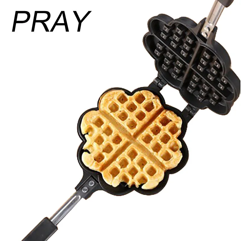 

PRAY Flower shaped cake 4 pieces waffle maker special for open fire stove DIY house mould breadfast pan insulation handle