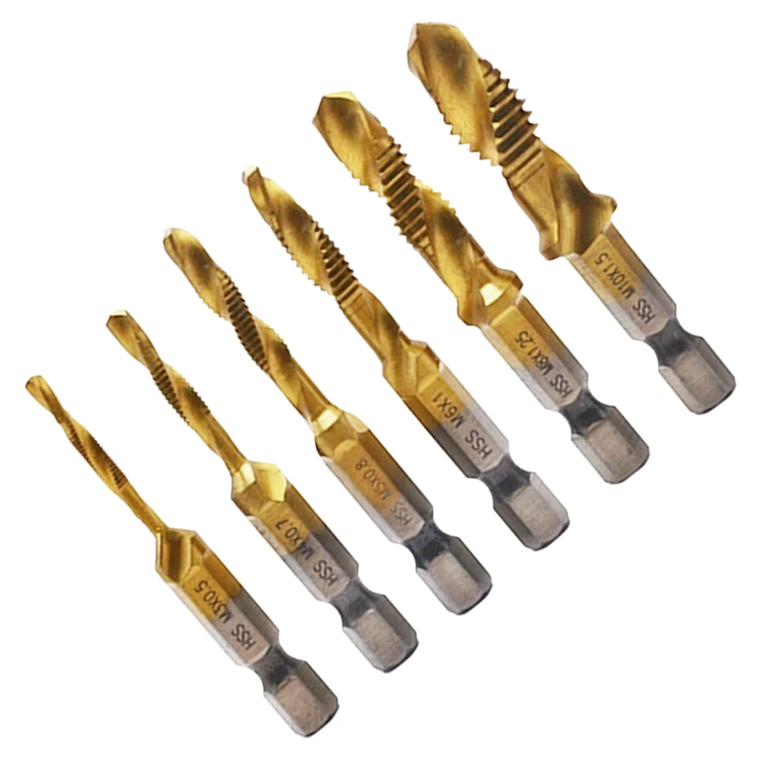 6pcs/set 1/4'' Hex Shank HSS Thread Spiral Screw Metric Composite Tap
