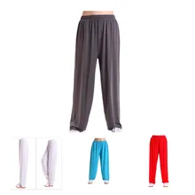 Тайцзи штаны для взрослых тренировочные штаны ледяные шелковые боевые искусства летние Утренние упражнения танец ходьба свободные фонари брюки