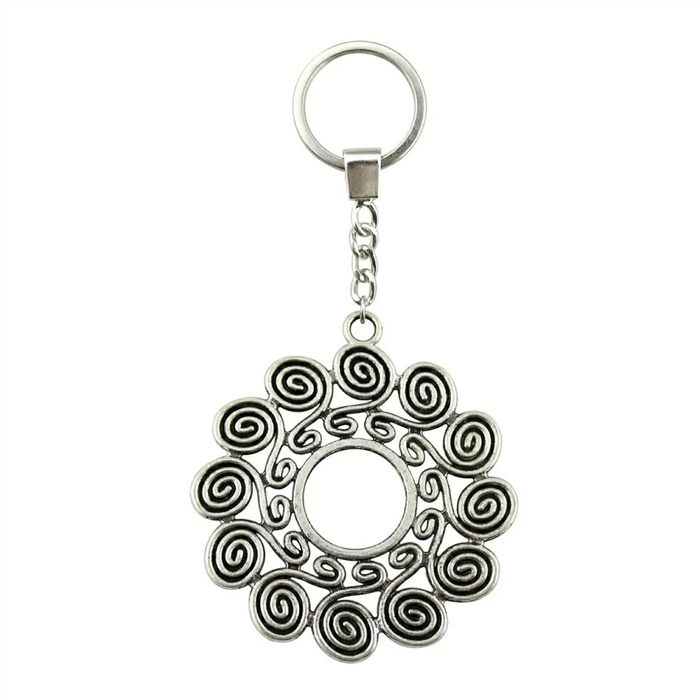 

Fashion Key Ring Metal Key Chain Keychain Jewelry Gift Antique Silver Plated Mandala Pattern 61x54mm Jewelry