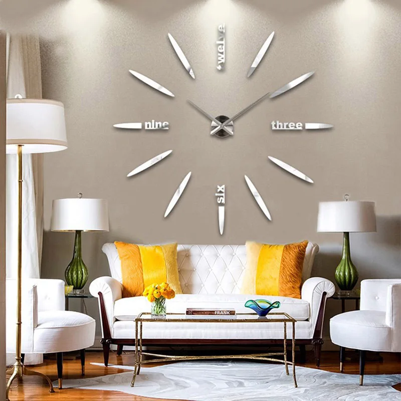 Muhsein,, положительные отзывы, настенные часы, акриловое металлическое зеркало, 90x90 см, персонализированные цифровые часы, часы, хит, сделай сам - Цвет: silver