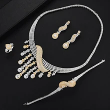 SisCathy New Women Bridal Wedding Jewelry Sets Luxury Cubic Zirconia Flower Necklace Bracelet Drop Earrings Ring Jewelry Sets SisCathy New Women Bridal Wedding Jewelry Sets Luxury Cubic Zirconia Flower Necklace Bracelet Drop Earrings Ring Jewelry Sets