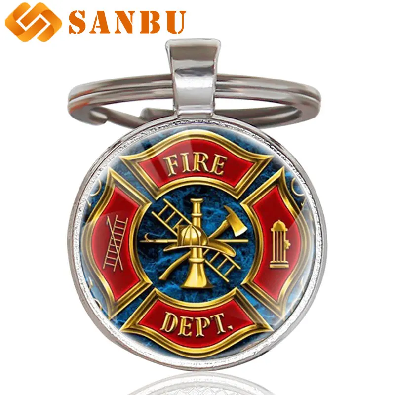 

Fashion Fire Fighters Control Keychain Clasic Fire Dept. Art Glass Cabochon Key Chain