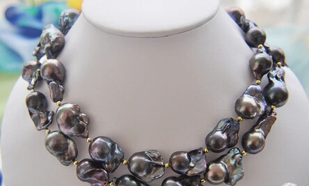 

0002450 34" BLACK BAROQUE KESHI REBORN PEARL NECKLACE AAA