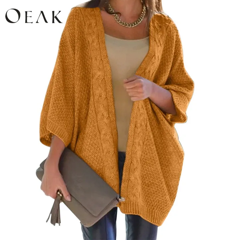 

Oeak Fashion Ladies' autumn and winter warm long size large size knit cardigan sweater Female Cardigan pull femme