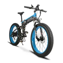 Cyrusher XF690 Folding Electric Bike 500W 48V 10AH Li-Battery Full Suspension 7 Speeds 26″ 4.0 Fat Tire Snow folding bike