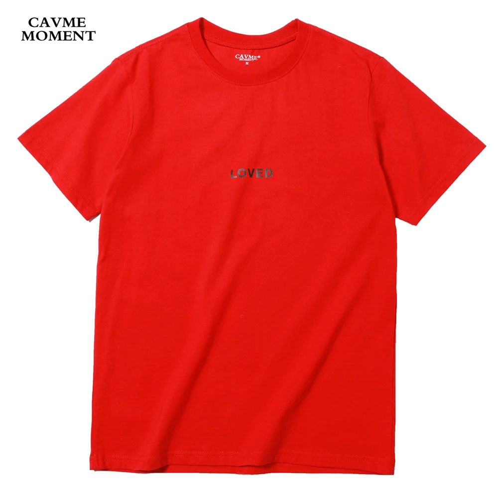 

CAVME Design "LOVER/LOVED/SINGLE" PU Leather Print O-Neck Red Color Short Sleeve T shirt for Men and Women for Couples in Love