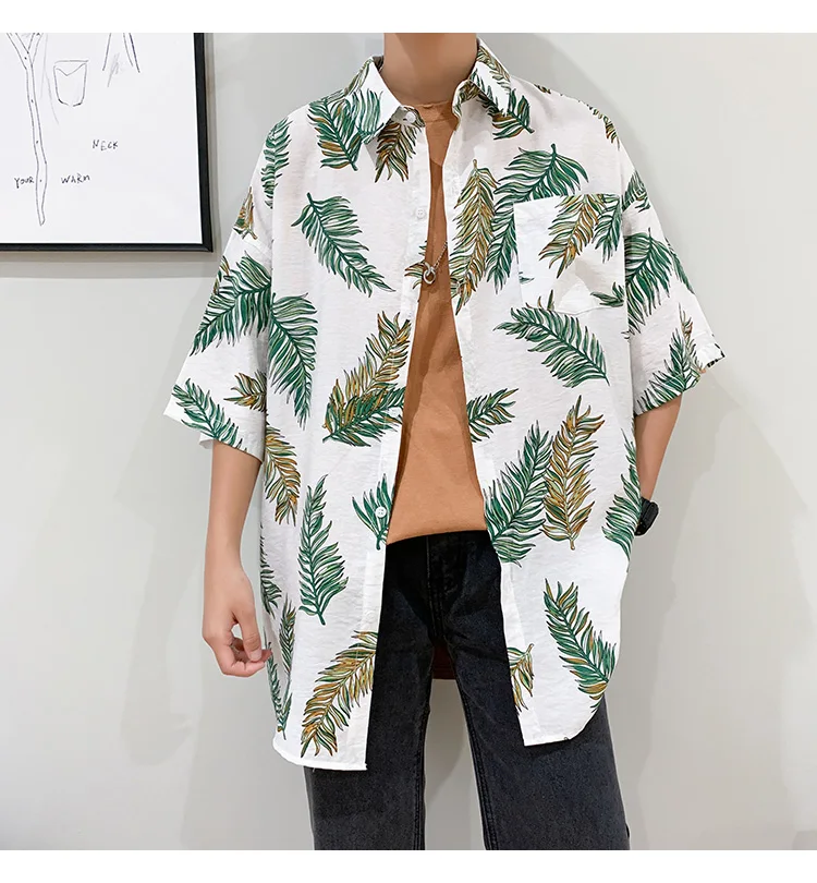 Разборчивая рубашка с цветочным принтом для мужчин, корейская мода, рубашка с коротким рукавом, мужские Гавайские рубашки, Повседневная Свободная одежда для мужчин, большие размеры