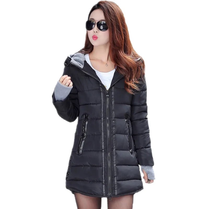 Новинка, зимняя куртка размера плюс 5XL, женская пуховая парка, Длинная женская Повседневная приталенная куртка, пальто с капюшоном на молнии, плотное пальто, верхняя одежда - Цвет: Черный