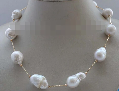 

0002390 Natural White Baroque Reborn Keshi Pearl Chain Necklace 14KGP