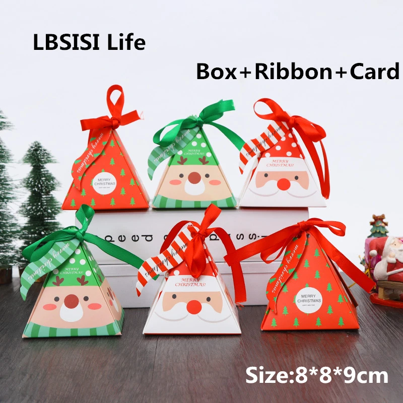 LBSISI Life 5 комплектов, веселая Рождественская елка, конфета, Подарочная коробка, бумажная коробка, Подарочный мешок, декоративный контейнер, принадлежности с открытка с лентой