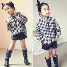 New Baby Girls Cotton white Loose Cardigan Shirt Plaids Long Sleeve Tops Black