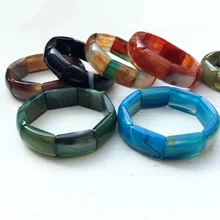 Bracelet en pierre naturelle du Botswana pour femmes, perles d'agates à rayures cornaline, extensible, 7.5 pouces