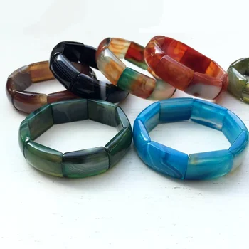 

Botswana Carnelian Stripe Agates Beads Stretchy Bracelet Bangle 7.5"L For Woman charm bracelet pierre naturelle