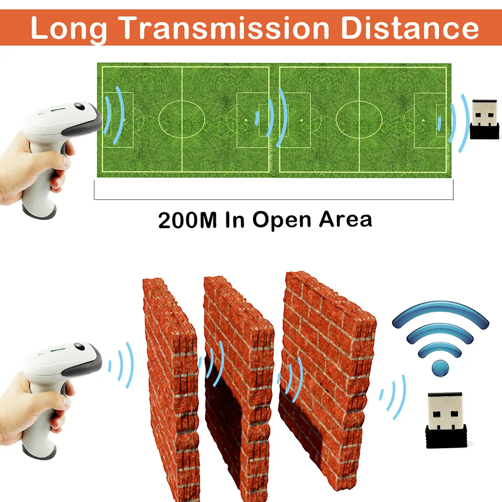 Symcode 1D 2,4G беспроводной USB сканер штрих-кода с 100 метров(330ft) Беспроводная дальность передачи