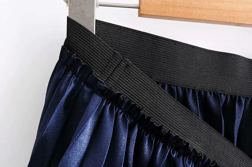 Plissadas da Moda Saias Plissadas Femininas Longas Tornozelo Cintura Alta Azul Escuro Primavera Verão Outono Novo 2020 Saia no 10 Moda Feminina