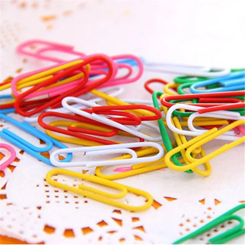 

100 pcs Plastic-Coated Paper Clips file clips binder clips for home school or office use new A30