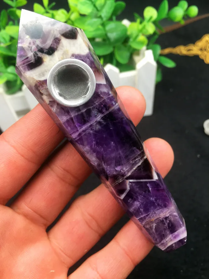

1pcs Drop shipping wholesale natural amethyst crystal smoking pipe. Send filter
