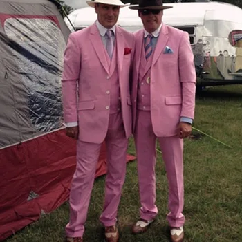 

Pink Evening Party Men Suits Three Piece Jacket Pants Vest Notched Lapel Classic Fit Custom Made Wedding Groom Tuxedos 2018