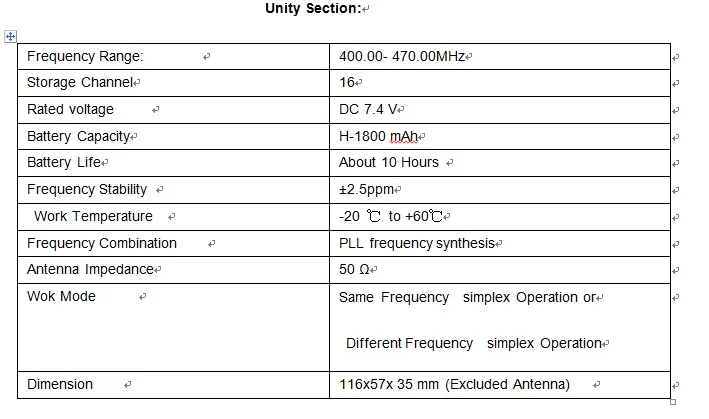 ET77 ,SPECIFFICATION