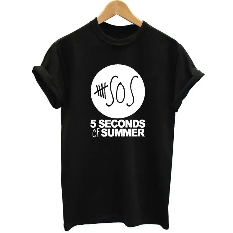 Модные женские футболки Harajuku 5 Seconds Of Summer футболка для женщин повседневные топы с коротким рукавом Одежда для пар - Цвет: Black