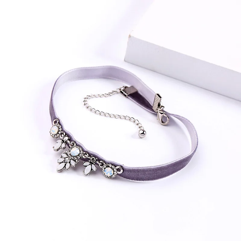 

Joolim Jewelry Wholesale Gray Pink Velvet Choker Necklace Statement Necklace