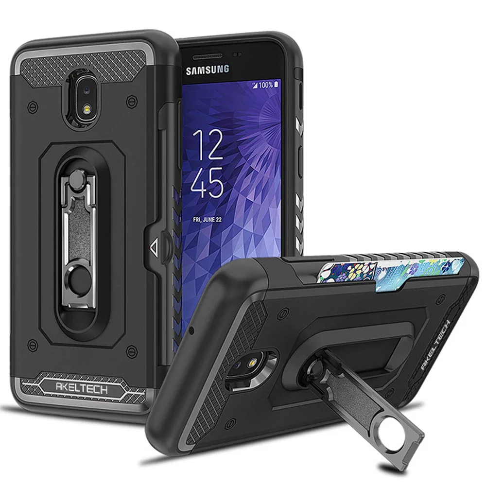 

Dual Layer Rugged Case Metal Stand & Card Holder Back Cover For Samsung Galaxy J3 2018/J3 Achieve/J3 V 3rd Gen/Eclipse 2/Star