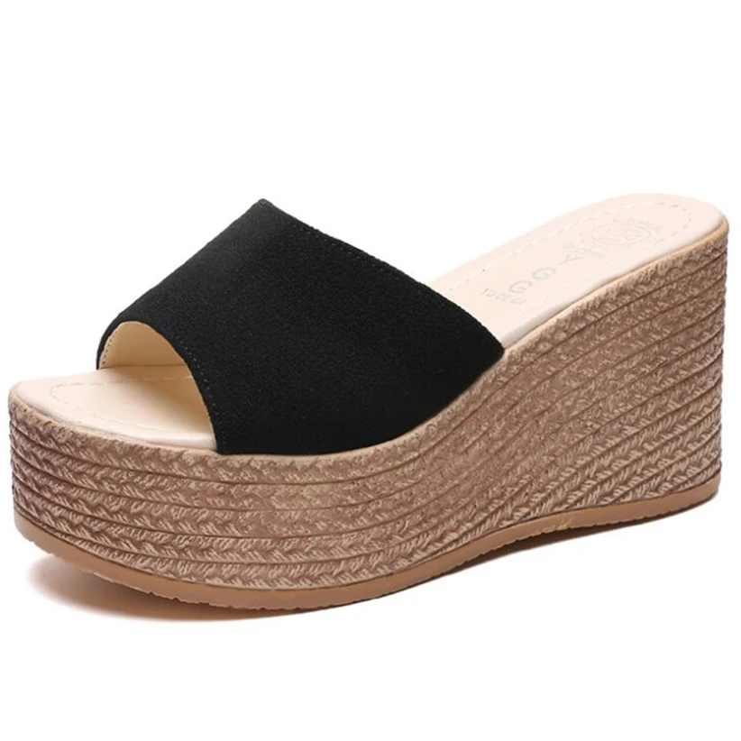

STAN SHARK Platform Wedges Shoes Women Slippers Women Luxury Open Peep Toes Summer Black Slippers Women Slides Wedge Sandals