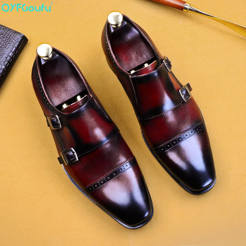 

Men Dress Shoes Slip On Buckle Derby Genuine Leather Shoes Summer Wedding Party Monk Strap Shoes For Man US Size 11.5