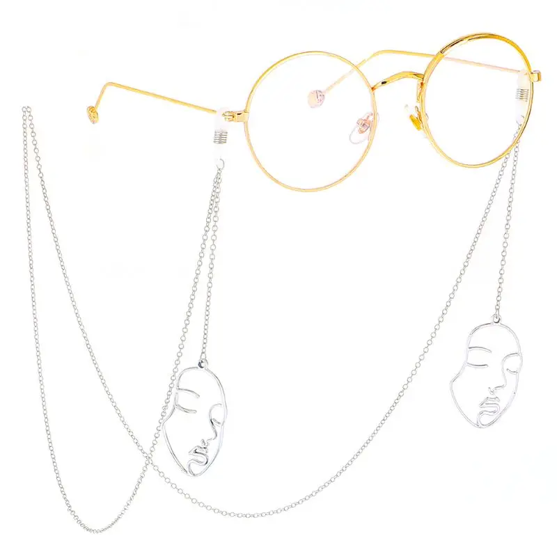 

Glasses Chain Abstract Face Silver Pendant Non Slip Lanyard Cord String Strap Metal Rope Sports Decoration For Reading Glasses S