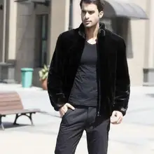 Меховой жакет с вортником стойкой из искусственного меха норки пальто мужские кожаные куртки Мужское пальто ворс осень зима теплая однобортная верхняя одежда