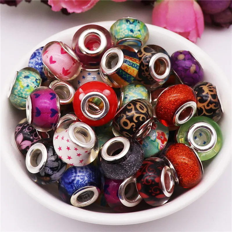 

20pcs Cheap Mix color big hole round loose plastic resin murano spacer beads charms fit pandora bracelet for jewelry making
