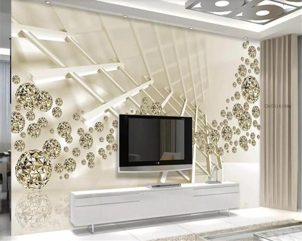 beibehang wall papers home decor Personality space golden ball 3d bedroom mural TV background wall papier peint 3d wallpaper