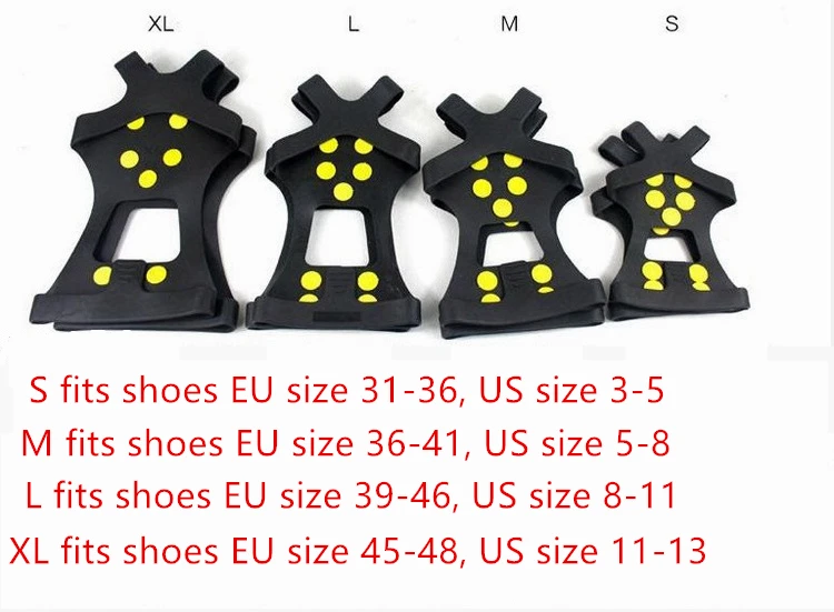 Ice Grips Snow Grips Cleat Over Shoe Boot Traction Cleat Rubber Spikes Anti Slip 10 Studs Crampons Slip-on Stretch Footwear