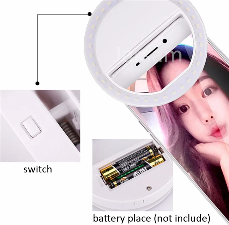 Селфи светодиодный кольцевой вспышка портативный телефон лампа для селфи светящийся клип лампа камера фотография фонарь для телефона объектив luz para movil