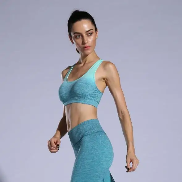 

Women Seamless Yoga Gym Running Bra Fitness quakeproof Sports Bra Crop Top Yoga Gym Fitness Ombre Sportswear Training Top shirt