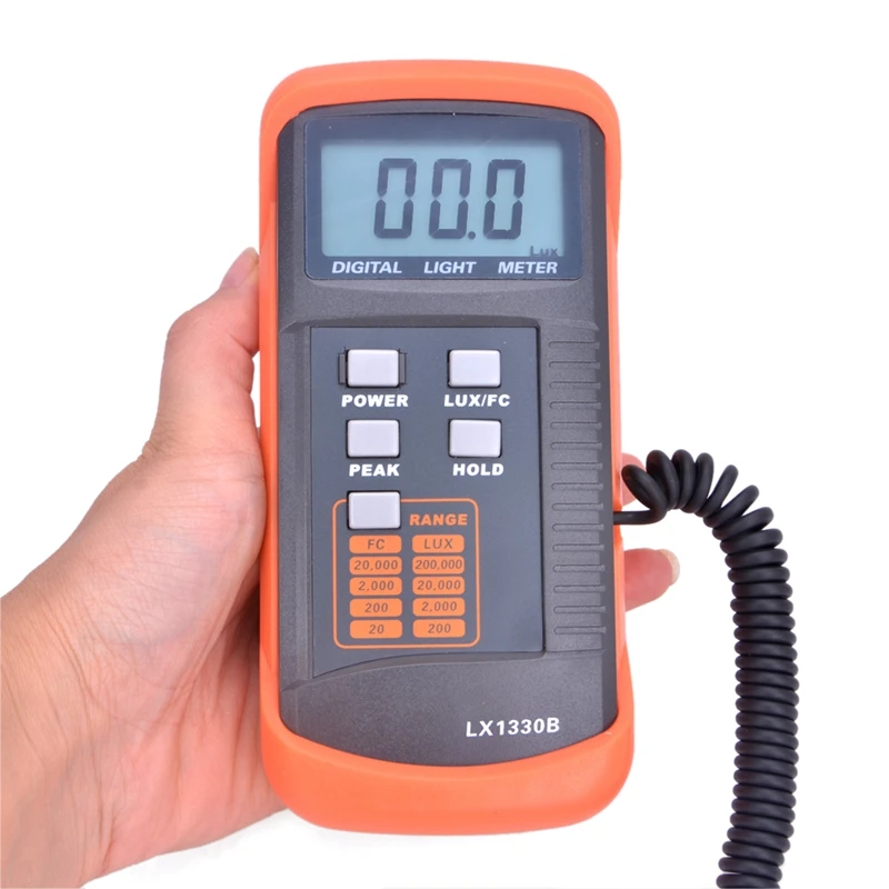 High Accuracy Professional Digital Light Meter 0.1~200,000Lux LX1330B With Data Hold And Peak Reading Hold Function 2
