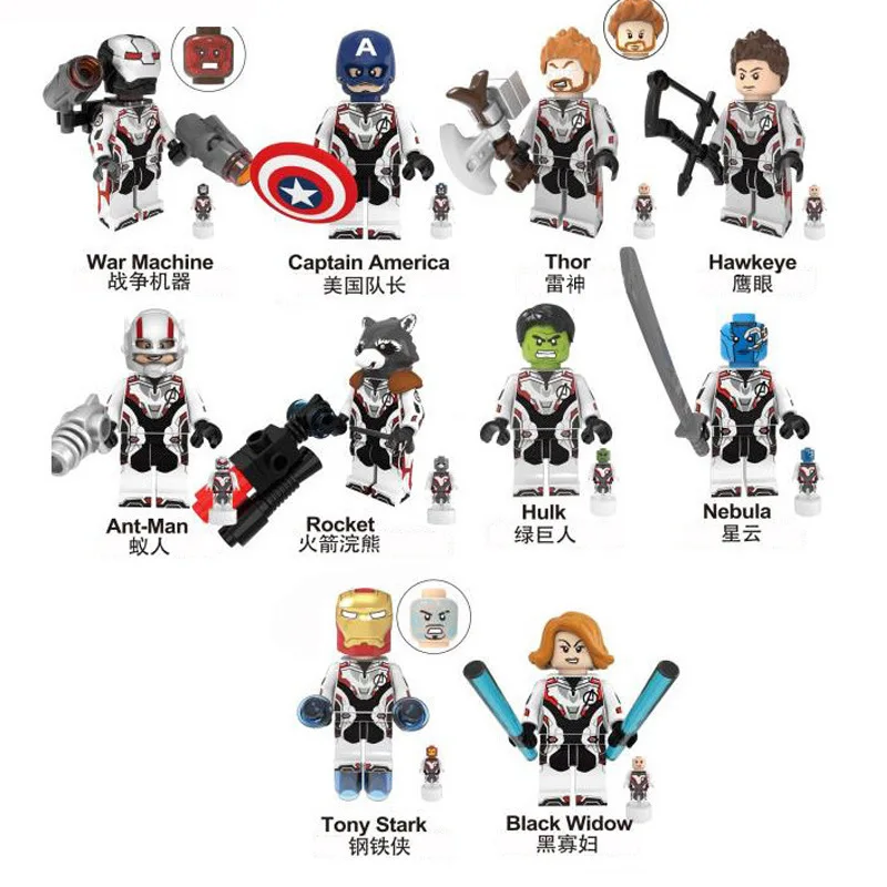 

10 pcs /set Avengers 4 Super Heroes Hulk War Machine Thor Ants Man Rocket Assembled Building Blocks Toys Doll