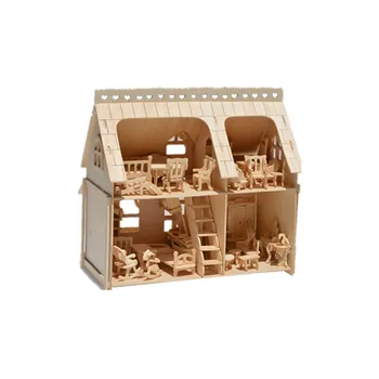

Doll Wooden House with Mini Furniture 3D Wood Puzzle Building Model Toy Gift for Children